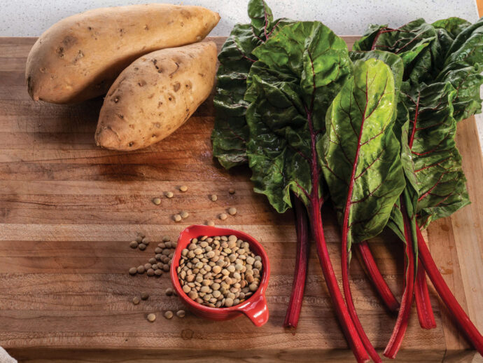 Potatoes, lentils, and kale