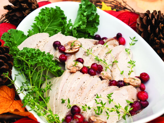 Poached Turkey with Cranberry-Mushroom Gravy