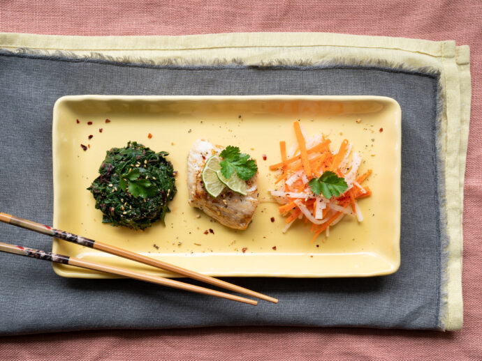 Seared Sablefish with Swiss Chard Gomae and Pickled Salad